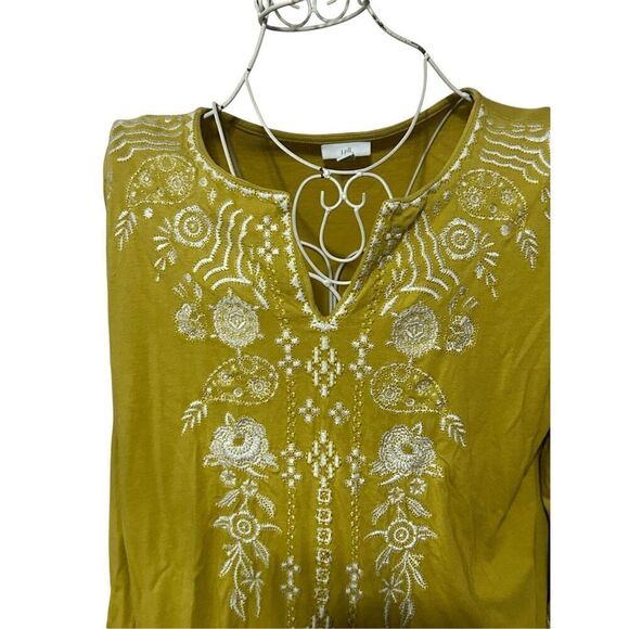 STUNNING J Jill blouse Womens Green Embroidered Long Sleeve V Neck Blouse Peasan - Picture 8 of 14